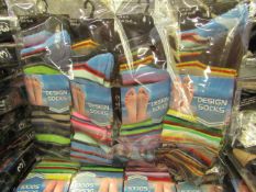 12 X Pairs of Mens Design Socks size 6-11 new in packaging