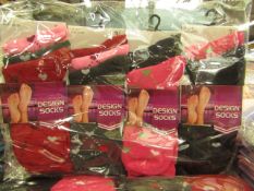 12 X Pairs of Ladies Design Socks size 4-7 new in packaging