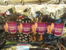 12 X Pairs of Ladies Design Socks size 4-7 new in packaging