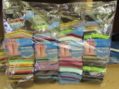 12 x Pairs of Ladies Design Socks size 4-7 new in packaging