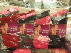 12 X Pairs of Ladies Design Socks size 4-7 new in packaging