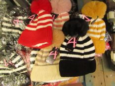 5 x Accessories Girls Fleece Lined Hats with Faux Fur Bobble RRP £9.99 each new with tag (see