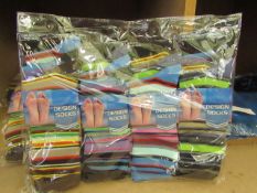 12 x Pairs of Ladies Design Socks size 4-7 new in packaging