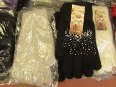 3 x Pairs of Accessories Ladies Wool Rich Gloves with Diamante & Pearl Design various colours,