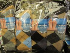 12 X Pairs of Mens Design Socks size 6-11 new in packaging