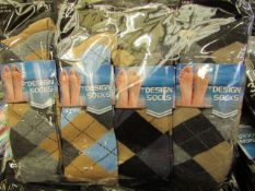 12 X Pairs of Mens Design Socks size 6-11 new in packaging