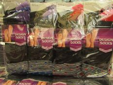 12 X Pairs of Ladies Design Socks size 4-7 new in packaging