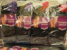 12 X Pairs of Ladies Design Socks size 4-7 new in packaging