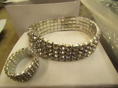 2 x Sets of Diamante Expanding Bracelets & Matching Rings new