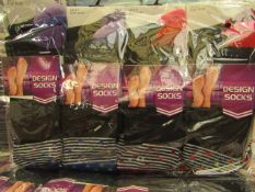 12 X Pairs of Ladies Design Socks size 4-7 new in packaging