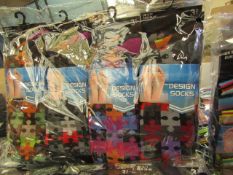 12 X Pairs of Mens Design Socks size 6-11 new in packaging