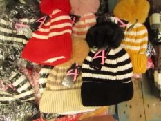 5 x Accessories Girls Fleece Lined Hats with Faux Fur Bobble RRP £9.99 each new with tag (see