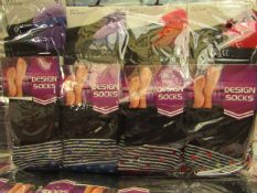 12 X Pairs of Ladies Design Socks size 4-7 new in packaging