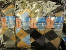 12 X Pairs of Mens Design Socks size 6-11 new in packaging