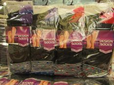 12 X Pairs of Ladies Design Socks size 4-7 new in packaging