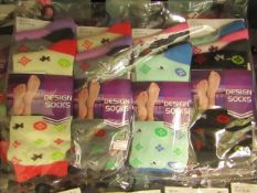 12 X Pairs of Ladies Design Socks size 4-7 new in packaging