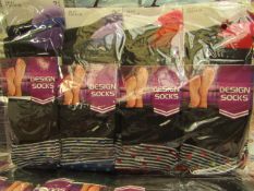 12 X Pairs of Ladies Design Socks size 4-7 new in packaging