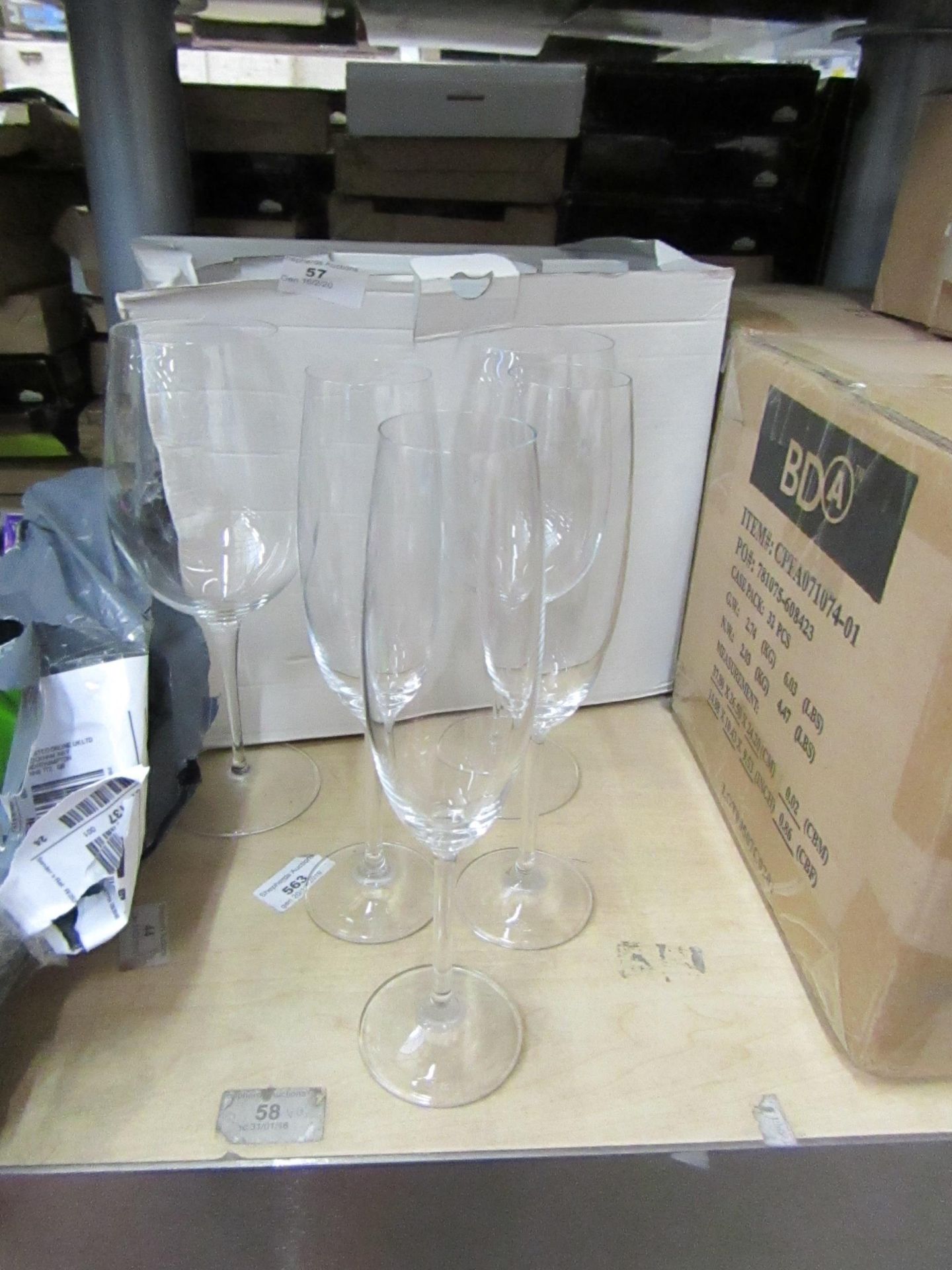 2 x Wine Glasses & 3 x Champagne Flutes. All Unused & Boxed