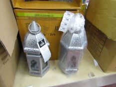 2 x Silver Moroccan Lanterns. Ideal for Tea Light candles. New & Boxed