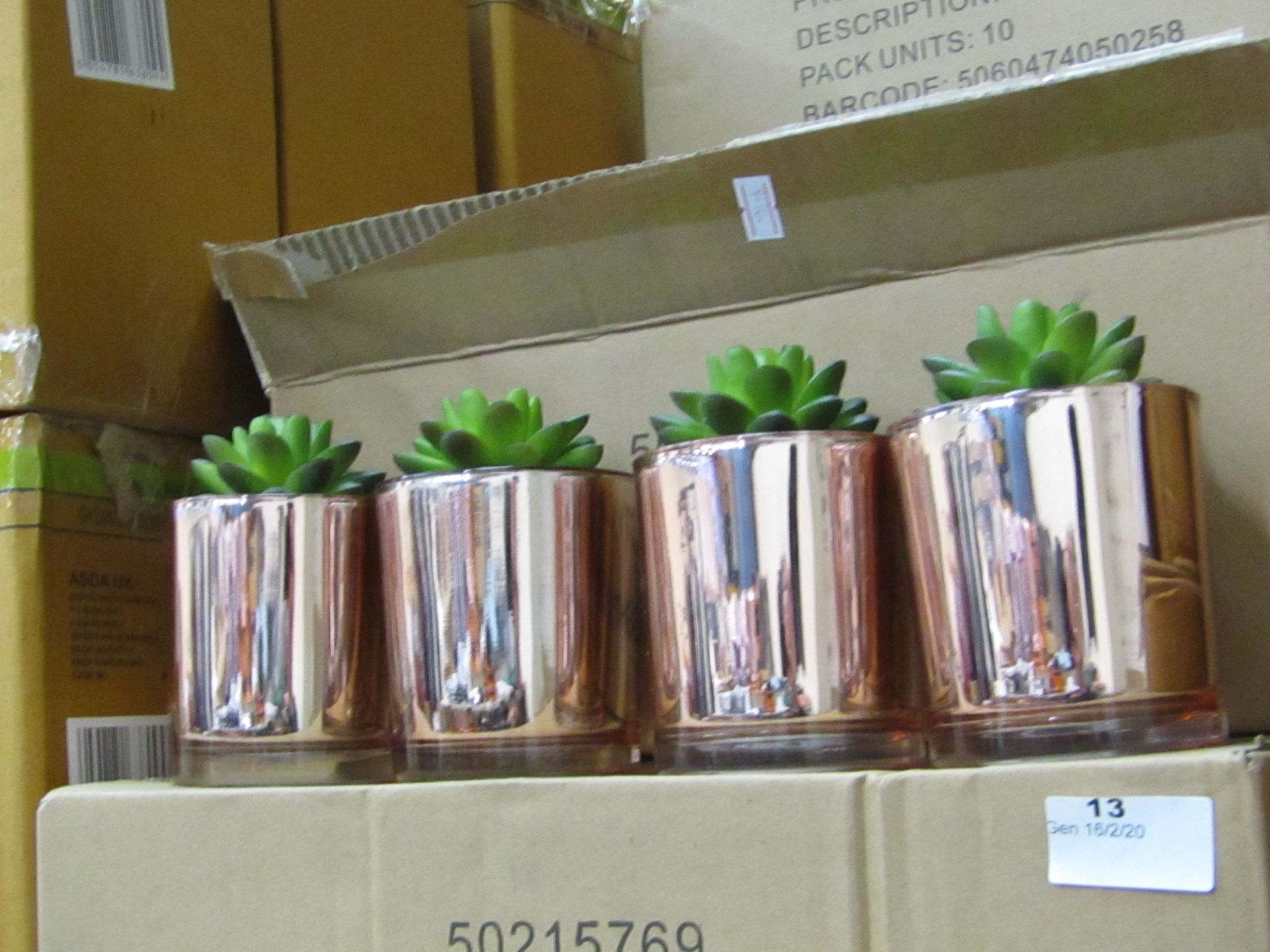 Set of 4 Aftificial Rubber Plants in Copper Pots.New & Boxed