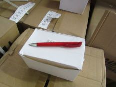 Box of 50x black ink ball point pens, new and boxed. See picture for design