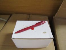 Box of 50x black ink ball point pens, new and boxed. See picture for design