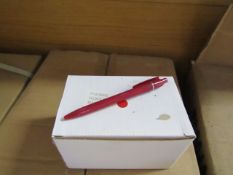 Box of 50x black ink ball point pens, new and boxed. See picture for design