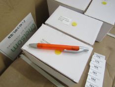 Box of 50x black ink ball point pens, new and boxed. See picture for design