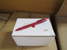 Box of 50x black ink ball point pens, new and boxed. See picture for design