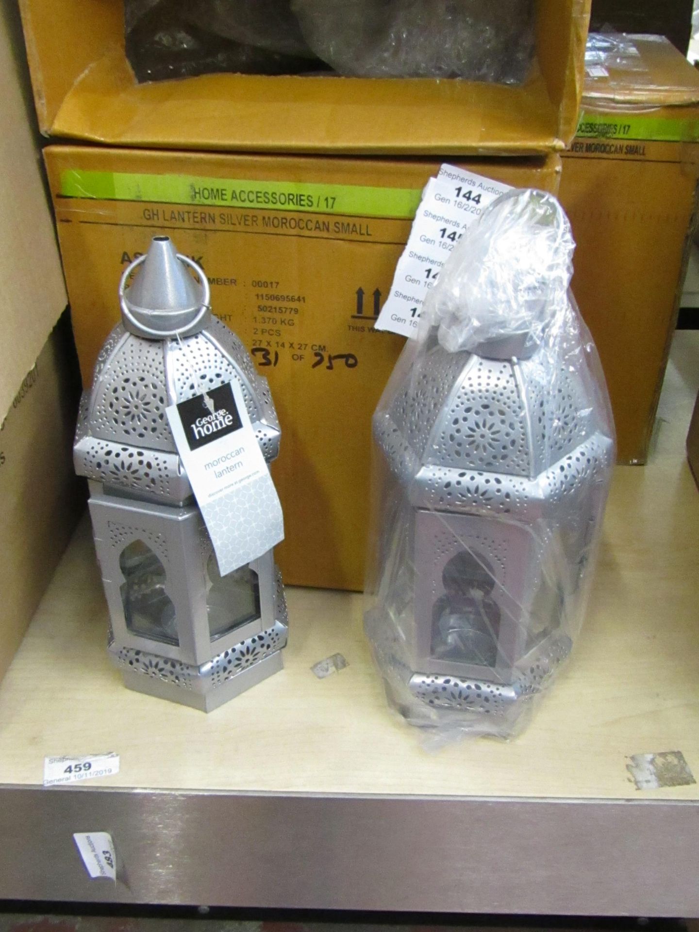 Set of 2 Silver Moroccan Lanterns.Ideal for use with Candles. New & Boxed