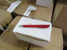 Box of 50x black ink ball point pens, new and boxed. See picture for design