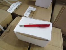 Box of 50x black ink ball point pens, new and boxed. See picture for design