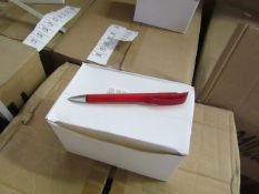 Box of 50x black ink ball point pens, new and boxed. See picture for design