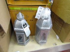 2 x Silver Moroccan Lanterns. Ideal for Tea Light candles. New & Boxed