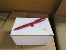 Box of 50x black ink ball point pens, new and boxed. See picture for design