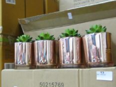 Set of 4 Aftificial Rubber Plants in Copper Pots.New & Boxed