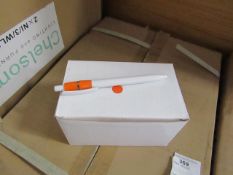 Box of 50x black ink ball point pens, new and boxed. See picture for design