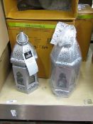 Set of 2 Silver Moroccan Lanterns.Ideal for use with Candles. New & Boxed