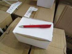 Box of 50x black ink ball point pens, new and boxed. See picture for design