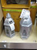 Set of 2 Silver Moroccan Lanterns.Ideal for use with Candles. New & Boxed