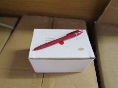 Box of 50x black ink ball point pens, new and boxed. See picture for design