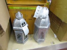 2 x Silver Moroccan Lanterns. Ideal for Tea Light candles. New & Boxed