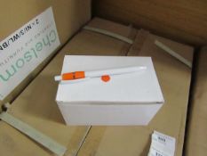 Box of 50x black ink ball point pens, new and boxed. See picture for design