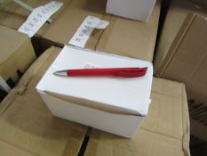 Box of 50x black ink ball point pens, new and boxed. See picture for design