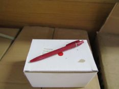 Box of 50x black ink ball point pens, new and boxed. See picture for design