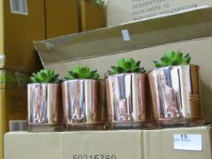 Set of 4 Aftificial Rubber Plants in Copper Pots.New & Boxed