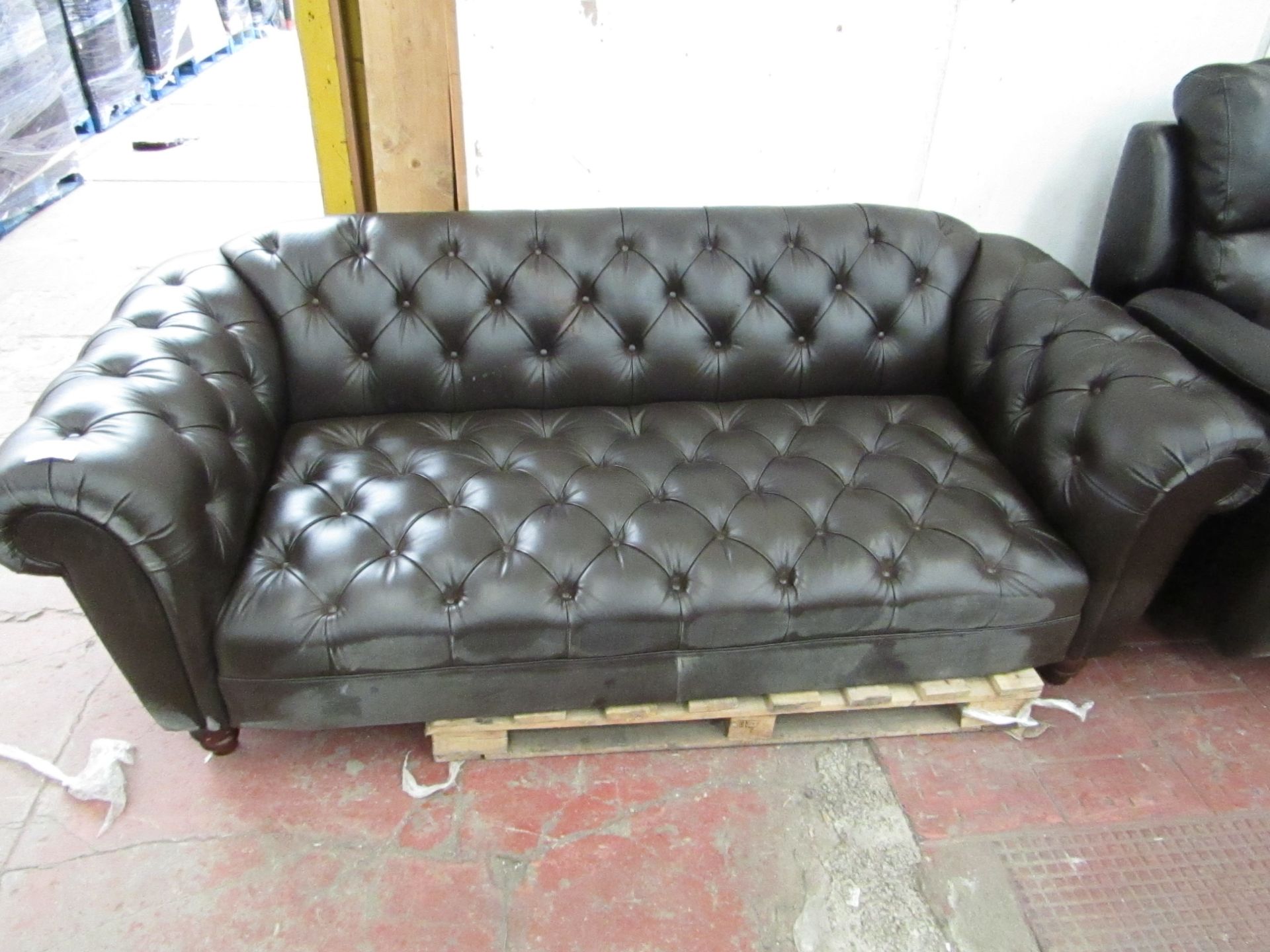 Chesterfield style 2 seater sofa, missing back leg