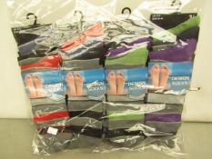 12x Pairs of design socks, size 6-11, new and packaged.