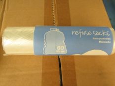 12x Packs of 20 60L refuse sacks, new and packaged.