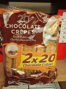 2 x packs of 20 per pack Chocolate Crepes.1.28 kg  BB 12/11/19.